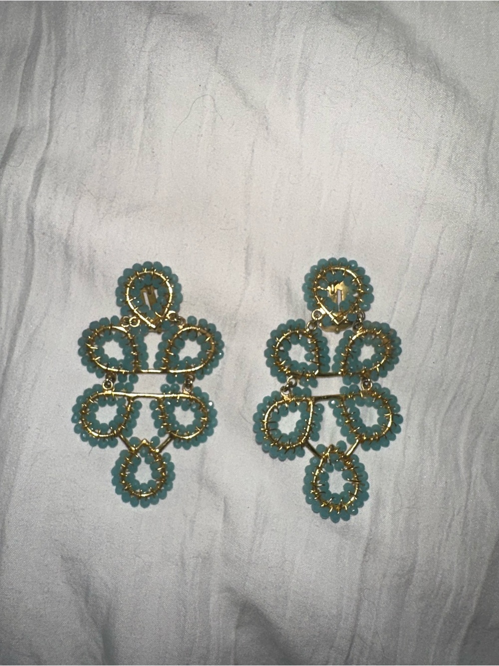 Lisi Lerch Gold and Aqua Beaded Statement Drop Earrings - Aqua CLIP ON - Picture 2 of 5